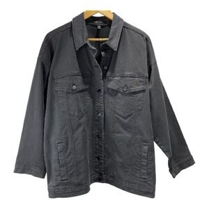 New Eileen Fisher Long Jean Jacket Size L Dark Brown Stretch Sustainable